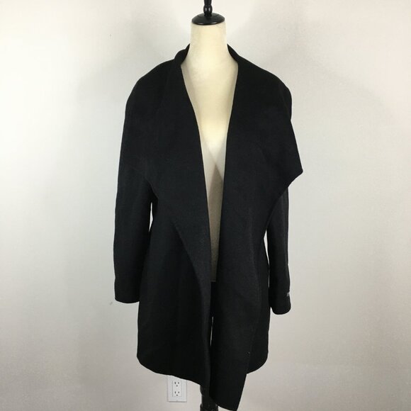 T TAHARI Black Hand Made Wool Blend Large Lapel/Collar Open Front Coat Jacket - Picture 4 of 10